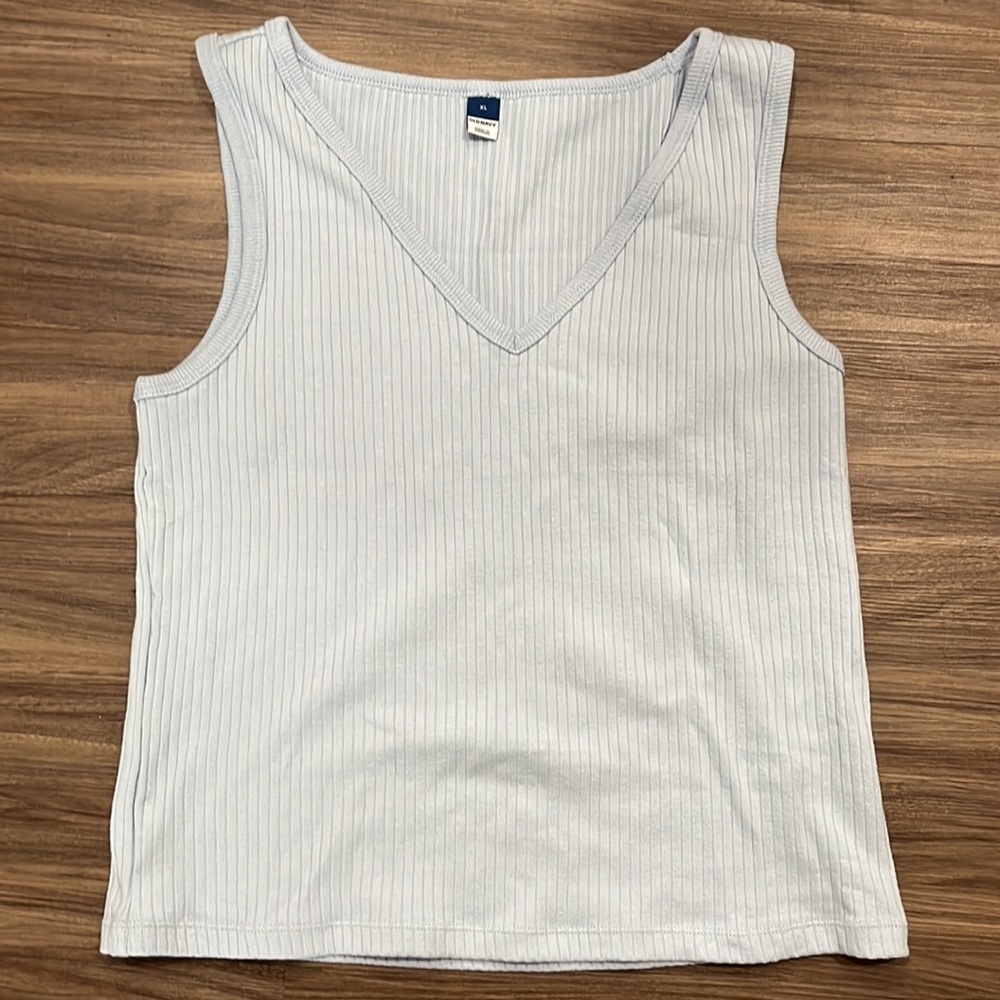 Old Navy Light Blue Rib-Knit V-Neck Tank Top - Picture 2 of 5